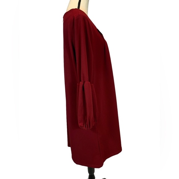 Standards Practice Stella Brick Red Crepe Knit 3/4 Balloon Sleeve Midi Dress- 1X - Picture 3 of 12